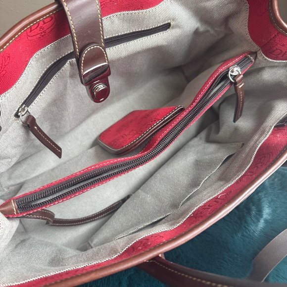 Dooney & Bourke Purse Tote Canvas & Leather LOGO Monogram D&B Red Purse Bag - Picture 2 of 14